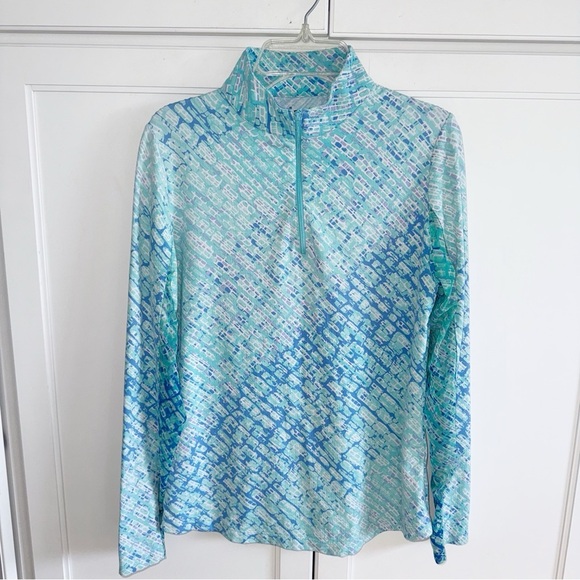 Ibkul Long Sleeve Mock 1/2 Zip Liz Jade/Lavender Print SPF 50 Sz XS - Picture 2 of 11